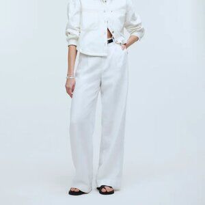 NWT Madewell Harlow Wide Leg Pants Eyelet White Linen SZ 10T Summer Fall